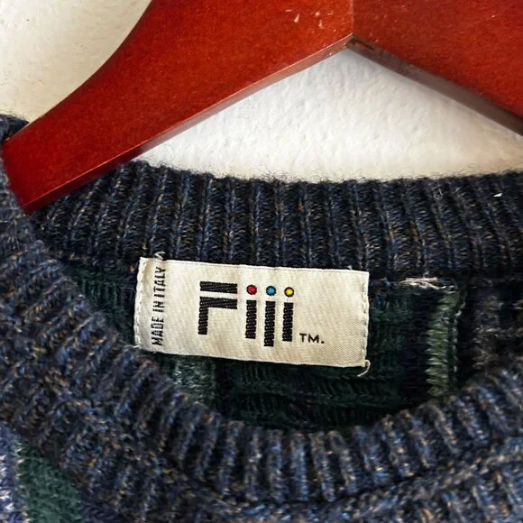 VINTAGE FIII 80s/90s Italian Wool 3D textured Jacquard Knit Coogi Style Sweater - Picture 5 of 8